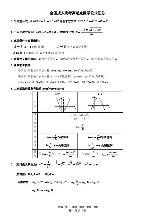 全国成人高考高起点数学公式汇总成人高考《数学》公式汇总