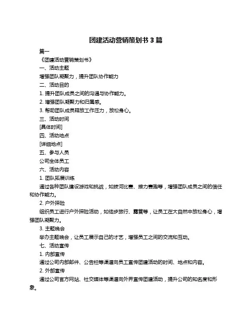团建活动营销策划书3篇
