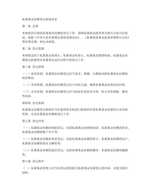 私募基金份额登记制度范本