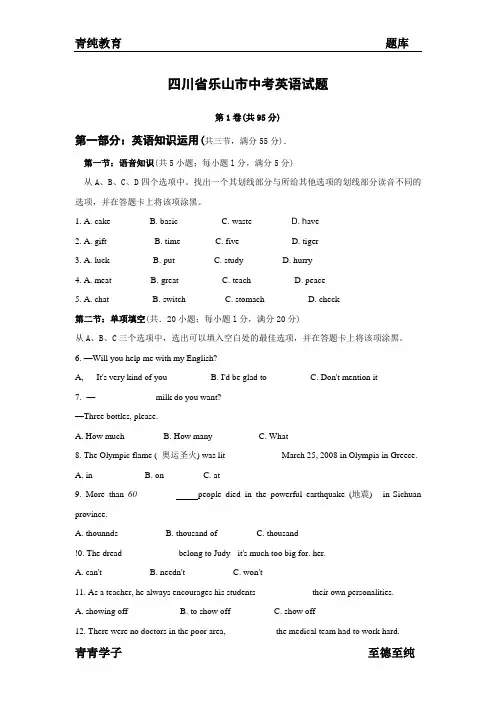 四川省乐山市中考英语试题