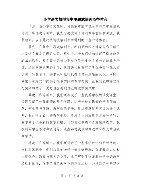 小学语文教师集中主题式培训心得体会