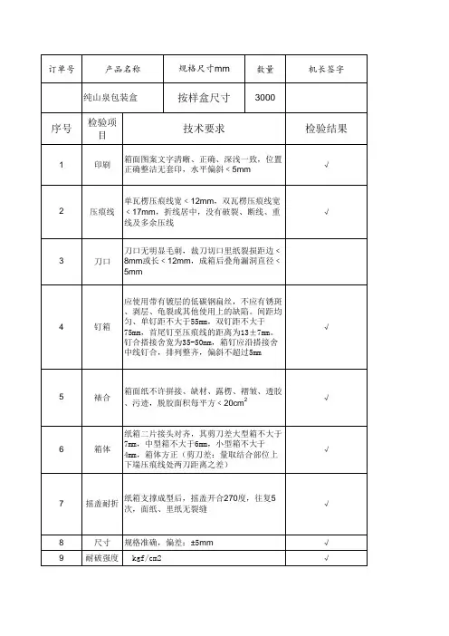 纸箱出厂检验报告 