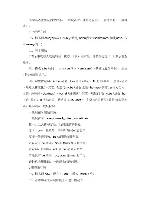 小学英语四种时态及口诀
