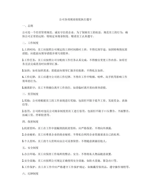 公司各项规章制度执行遵守