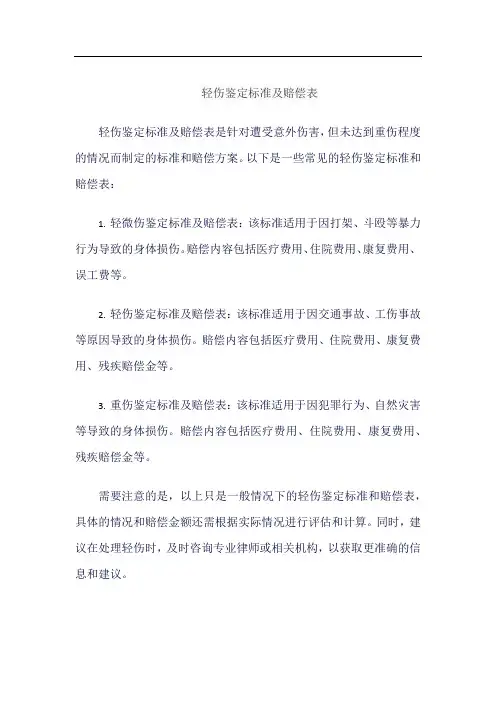 轻伤鉴定标准及赔偿表