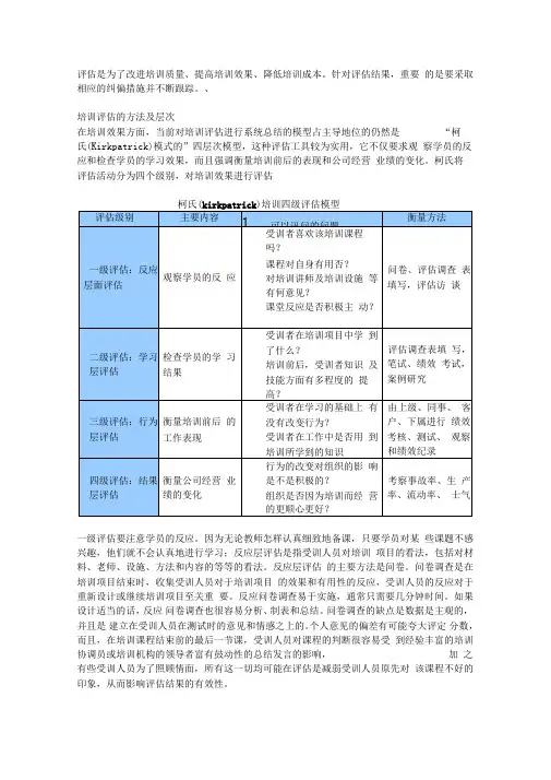 柯氏(kirkpatrick)培训四级评估模型