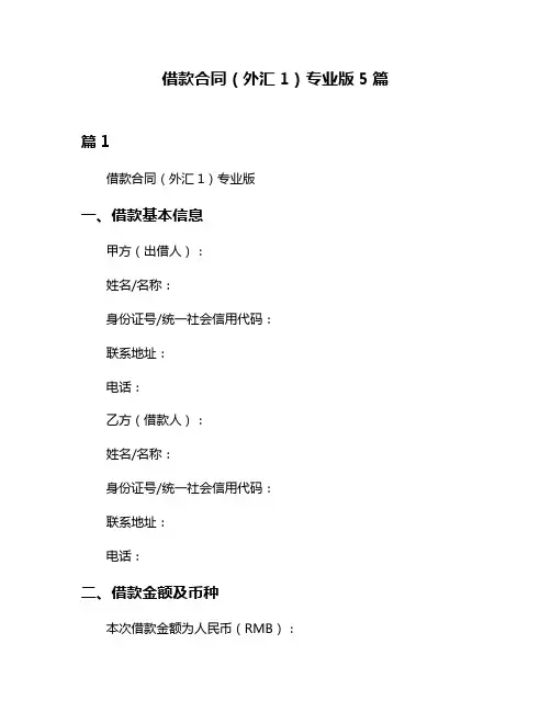 借款合同(外汇1)专业版5篇