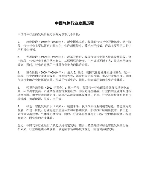 中国气体行业发展历程