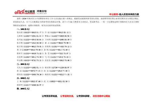 2016年三门峡陕州区事业单位招聘工作人员面试通知