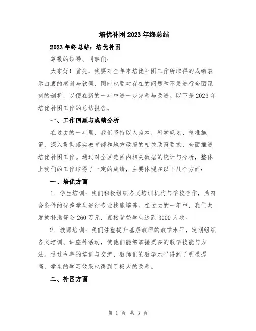 培优补困2023年终总结