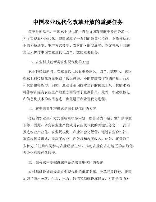 中国农业现代化改革开放的重要任务