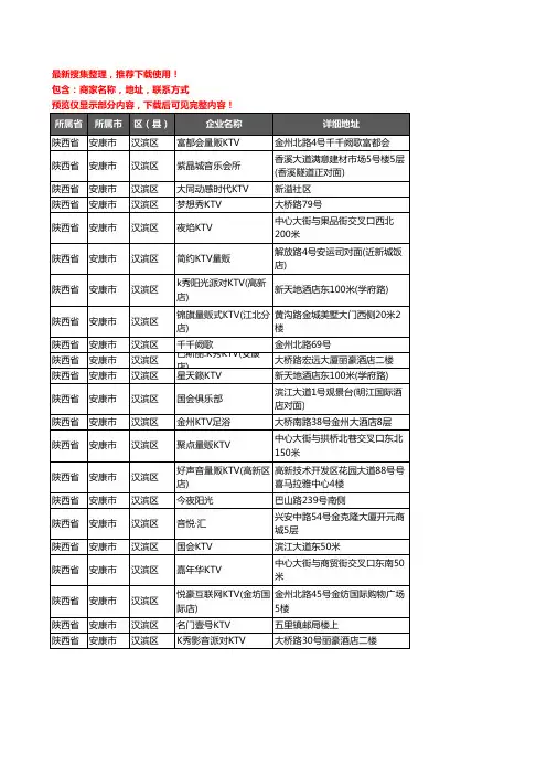 新版陕西省安康市汉滨区KTV企业公司商家户名录单联系方式地址大全22家