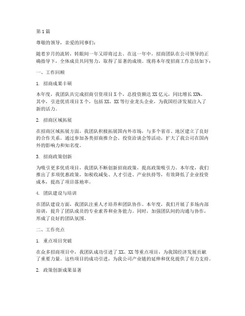 招商团队的年度总结(3篇)