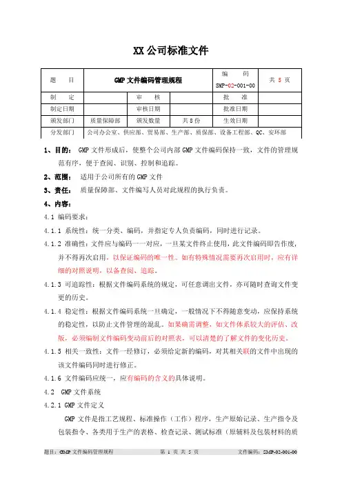 SMP-02-001-00GMP文件编码管理规程