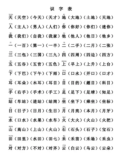 部编版人教版一年级语文上册组词练习