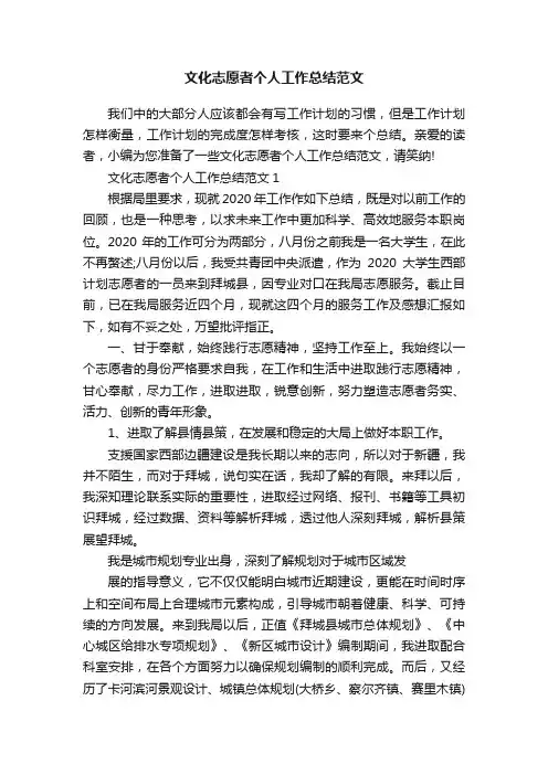 文化志愿者个人工作总结范文
