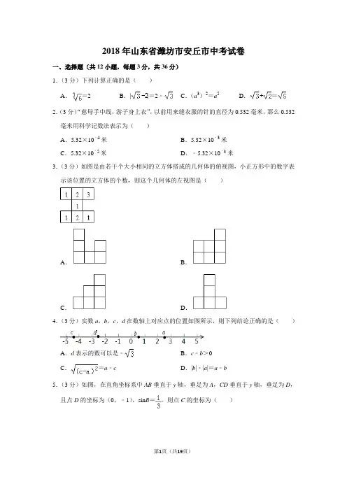 【水印已去除】2018年山东省潍坊市安丘市中考试卷