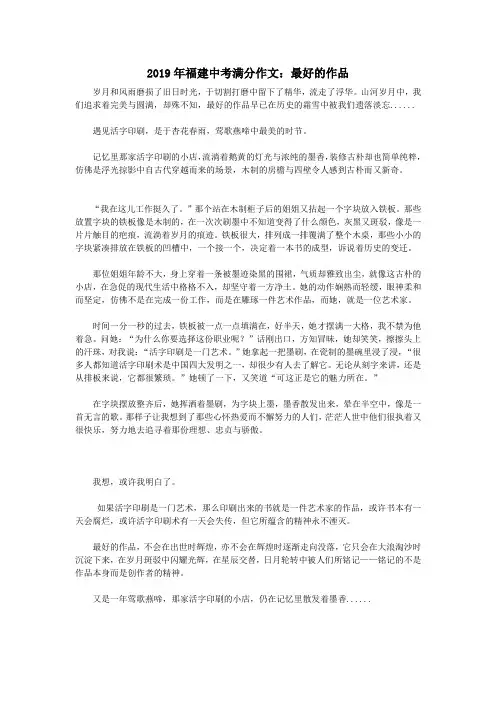 福建省2019年中考语文满分作文最好的作品
