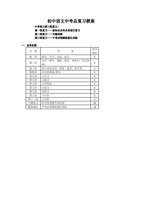 人教版初中语文中考总复习计划及拼音汉字标点词语