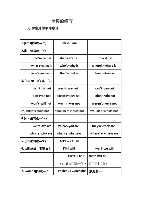 小学英语常见缩写词