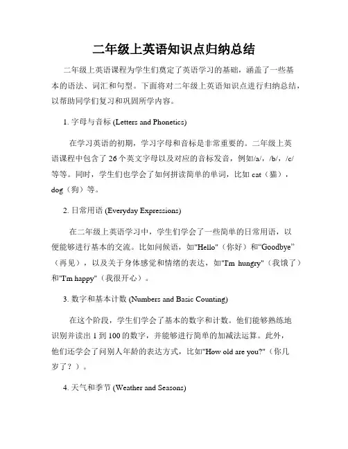 二年级上英语知识点归纳总结