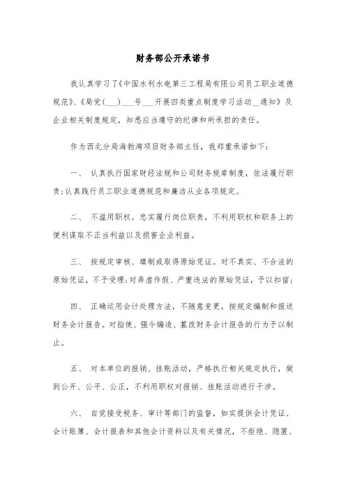 财务部公开承诺书（2篇）