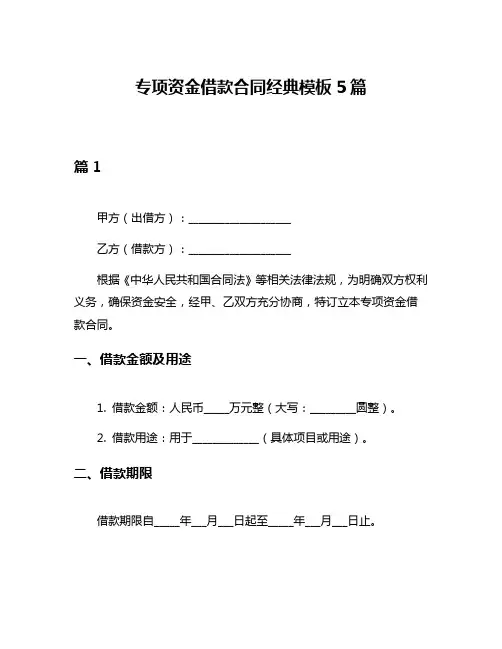 专项资金借款合同经典模板5篇