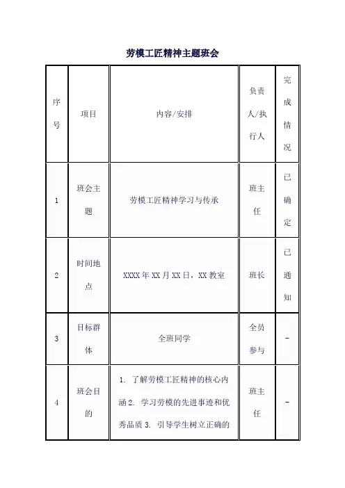 劳模工匠精神主题班会
