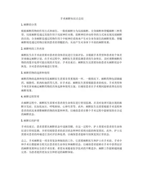手术麻醉知识点总结