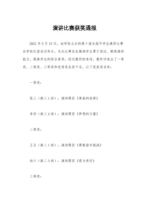 演讲比赛获奖通报