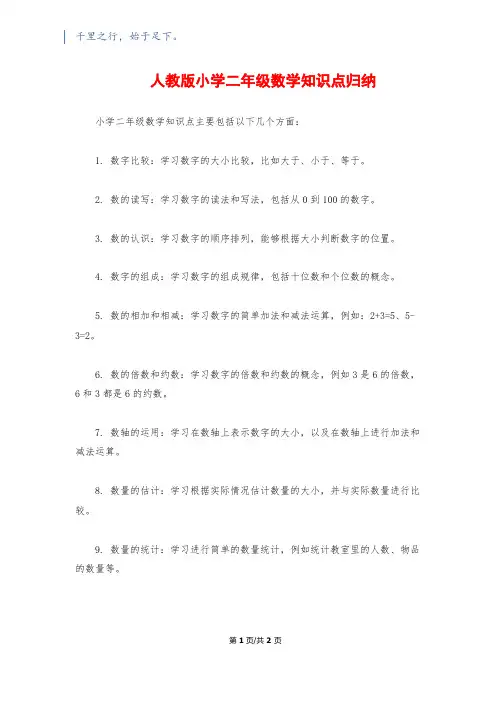 人教版小学二年级数学知识点归纳
