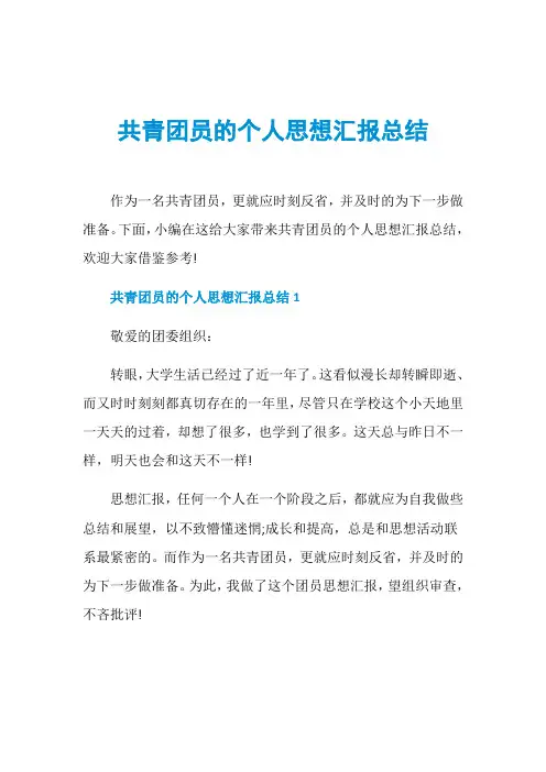 共青团员的个人思想汇报总结