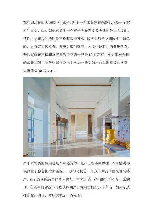 深圳生一个小孩大概需要多少钱