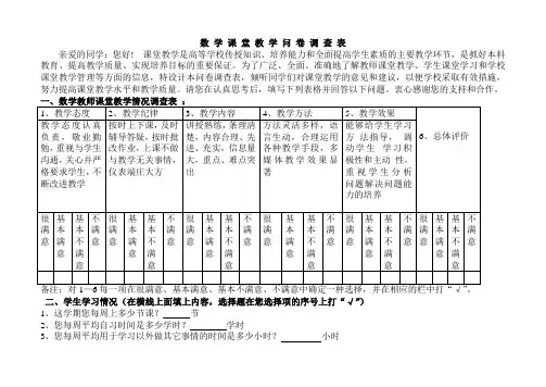 数学课堂教学问卷调查表