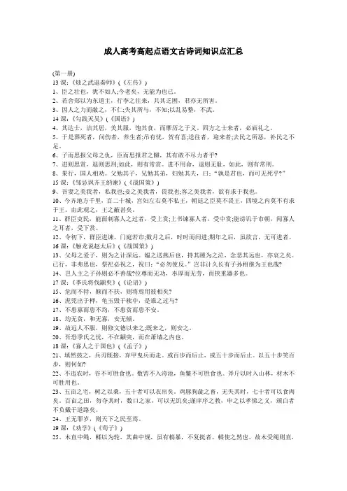 成人高考高起点语文古诗词知识点汇总