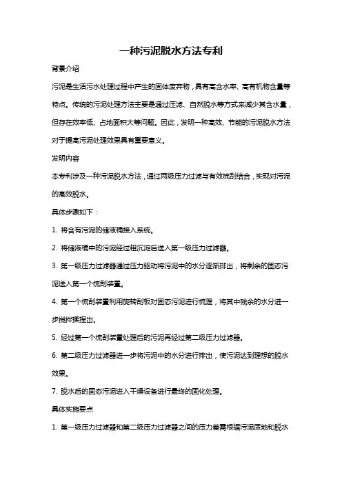 一种污泥脱水方法专利