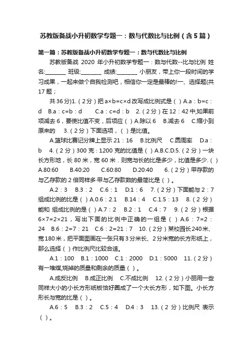 苏教版备战小升初数学专题一：数与代数比与比例（含5篇）