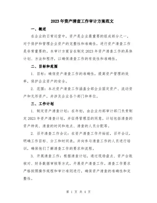 2023年资产清查工作审计方案范文