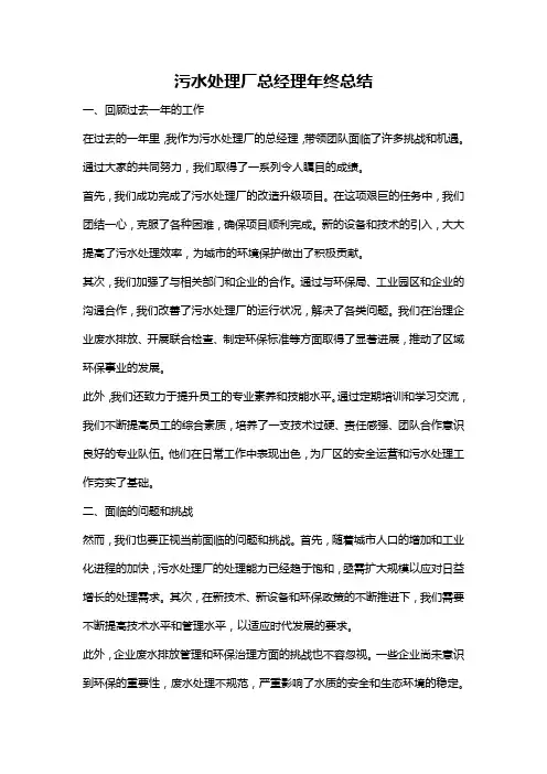 污水处理厂总经理年终总结