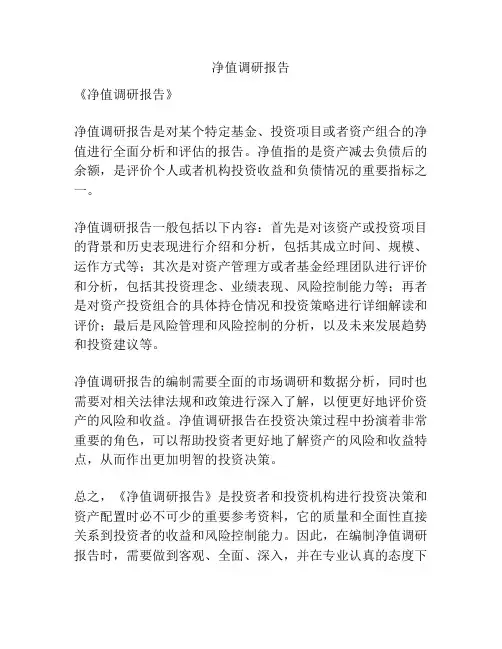 净值调研报告