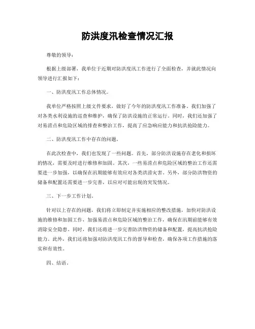 防洪度汛检查情况汇报