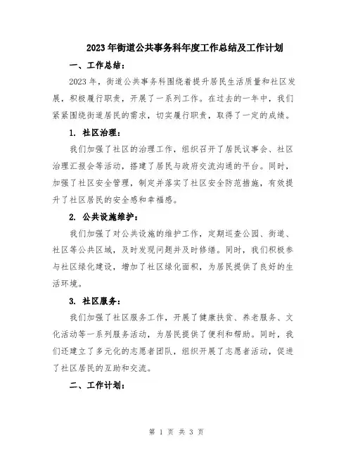 2023年街道公共事务科年度工作总结及工作计划