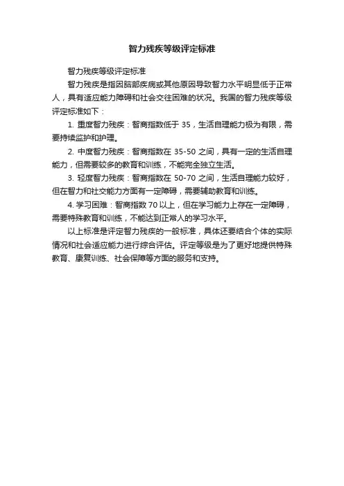 智力残疾等级评定标准