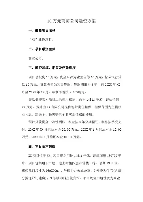 10万元商贸公司融资方案