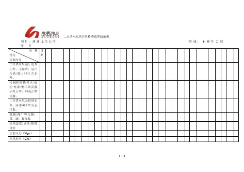 二次供水泵房日常检查保养记录表06