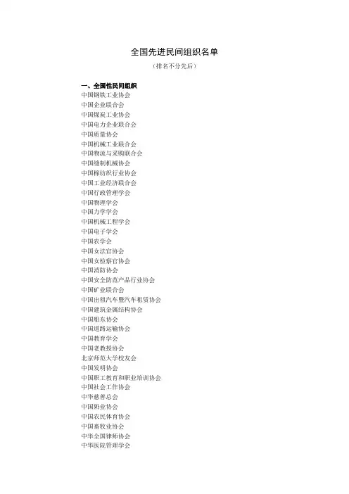 全国先进民间组织名单