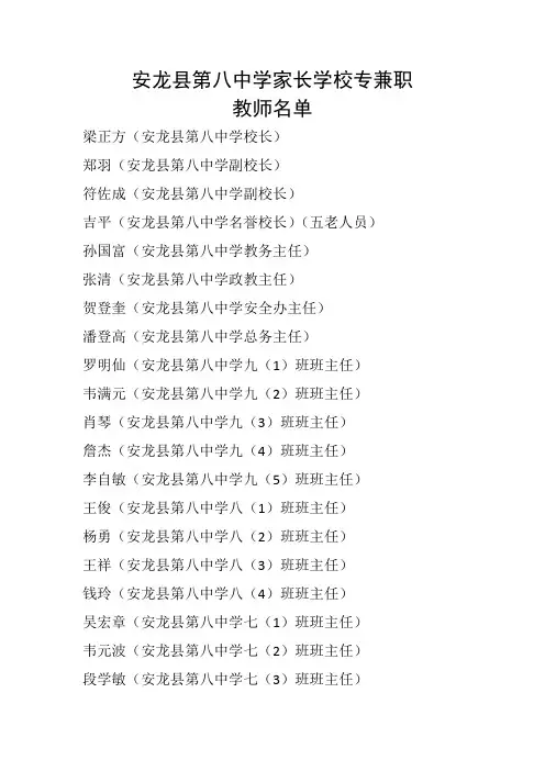安龙县第八中学家长学校专兼职教师名单