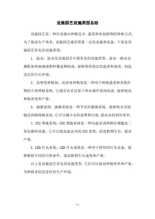 设施园艺设施类型总结
