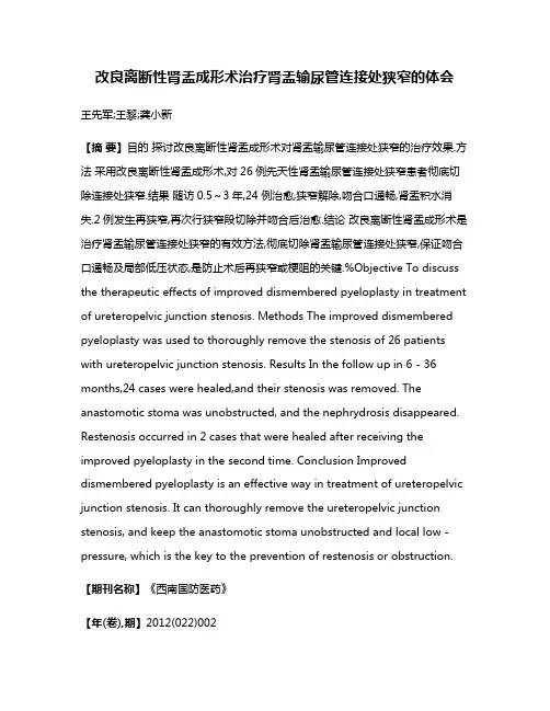 改良离断性肾盂成形术治疗肾盂输尿管连接处狭窄的体会