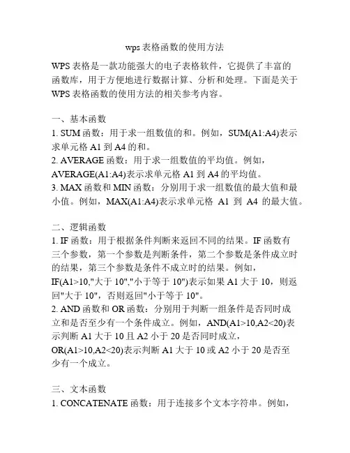 wps表格函数的使用方法